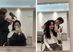 Blow-dry in progress and a snapshot with my stylist after the cut